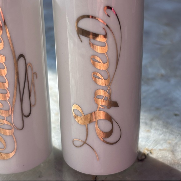 Salt & Pepper Shakers with Gold Writing - Picture 2 of 4